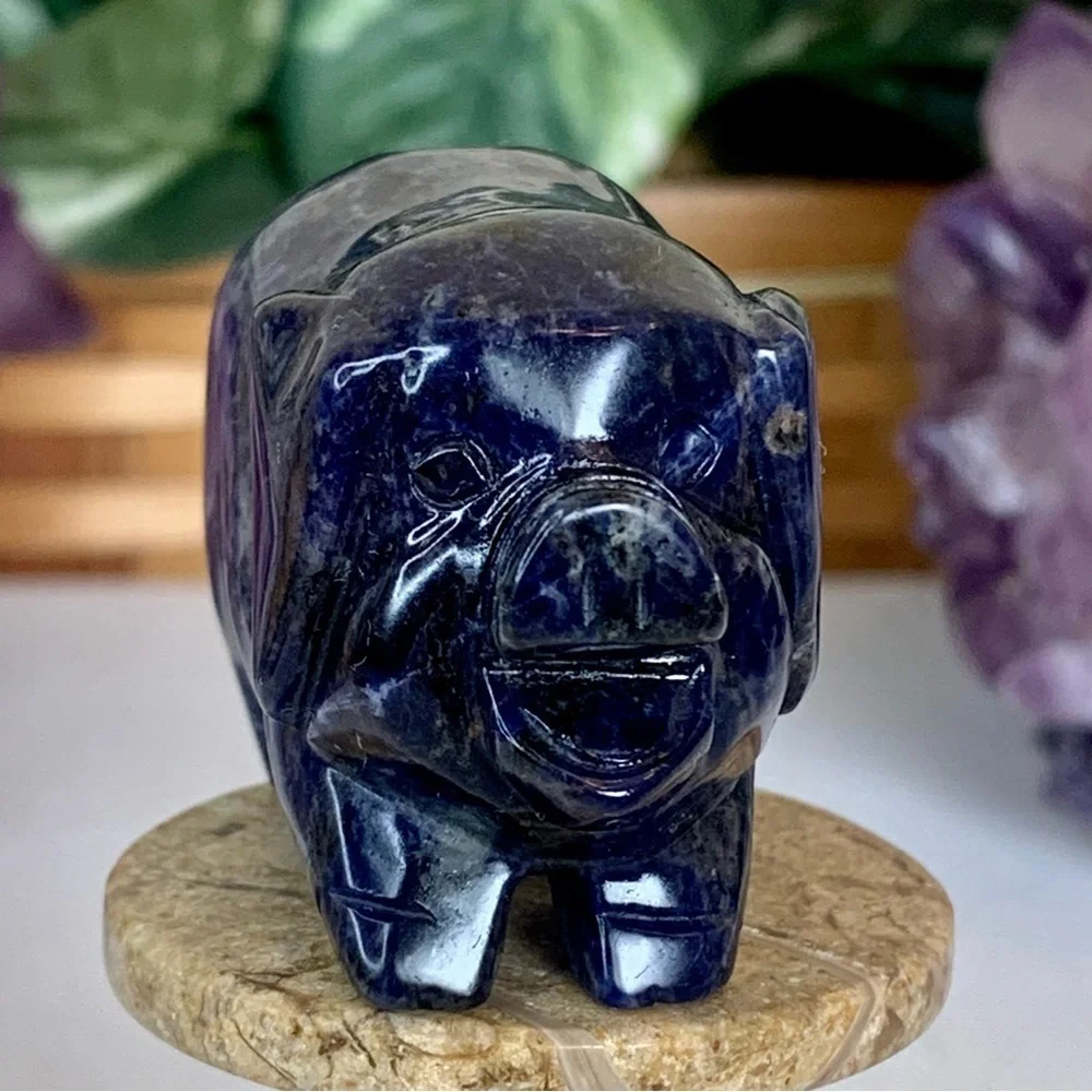 Sodalite Crystal Carved Pig Figurine Blue Stone Animal Carving Chinese Zodiac